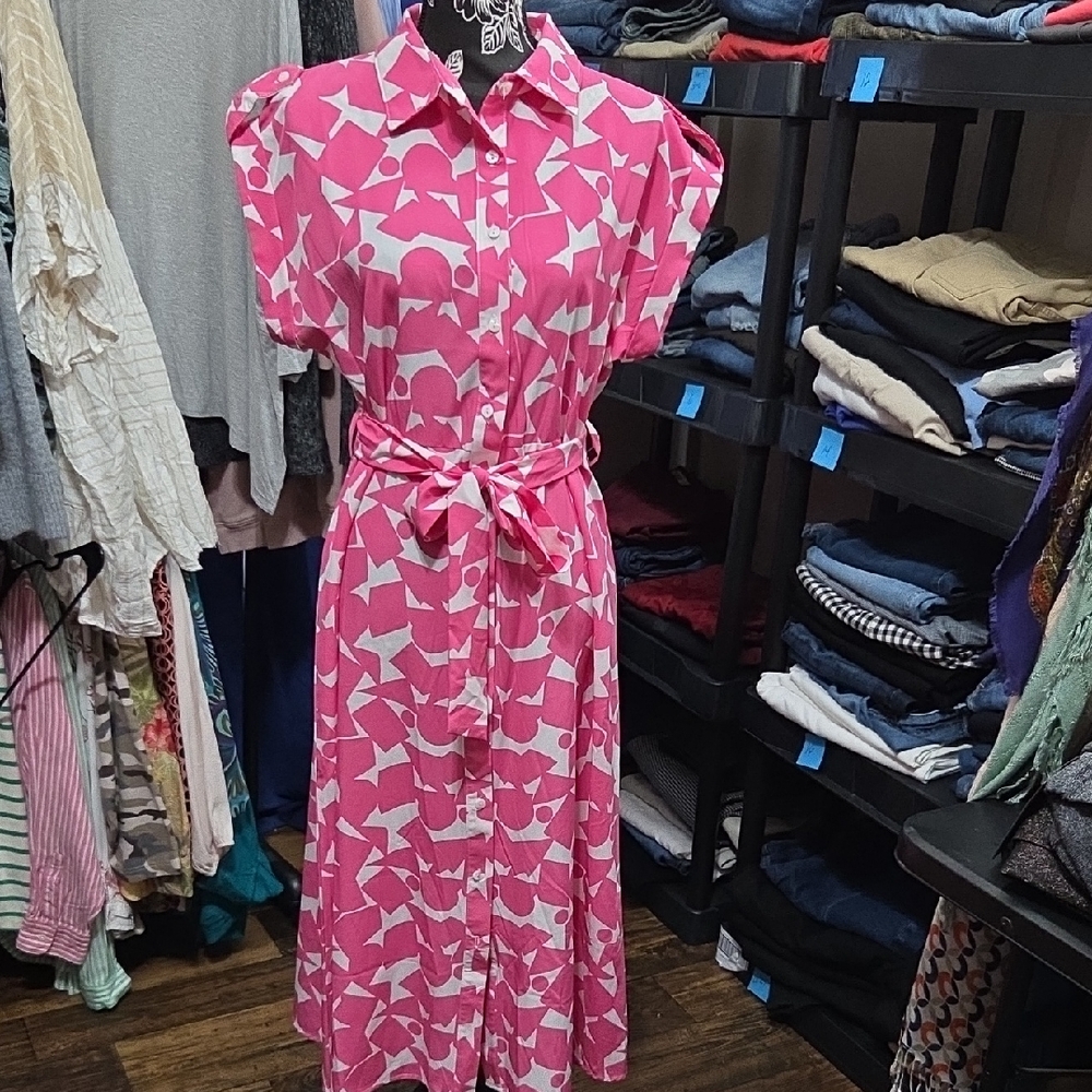 Pink and White Patterned Women's Dress